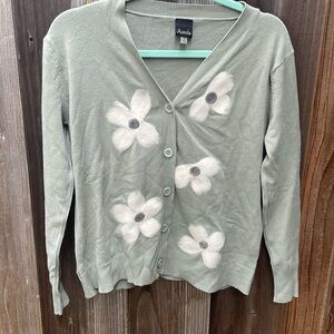 Aaeda Sage Green Floral Knit Cardigan